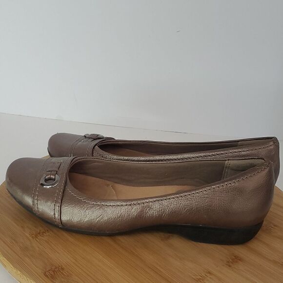 Clarks Collection Ballet Flats Brown Bronze Comfort Shoes Size 9W - Picture 4 of 11